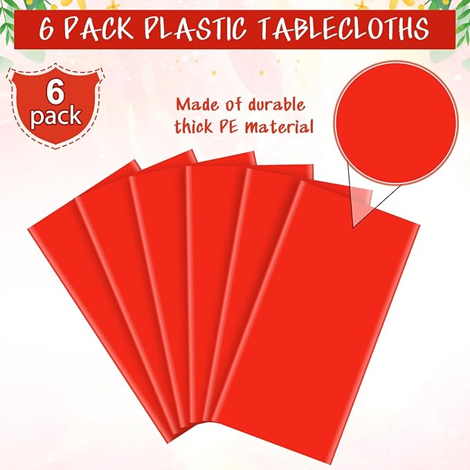 6Pcs Red Rectangle Tablecloths,Disposable Plastic