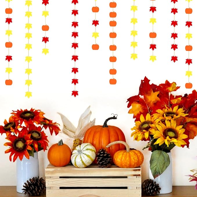 Fall Autumn Leaves Pumpkin Party Decorations Streamers Garland 5pcs