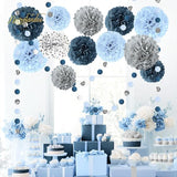 Dusty Blue Wedding Decorations 15 PCS Tissue Pom Poms Paper Garland