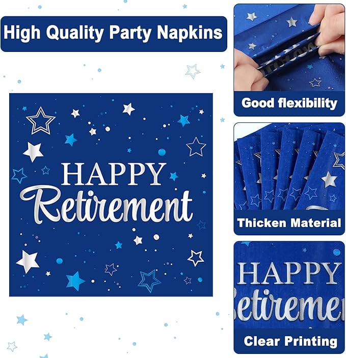 Happy Retirement Party Oval Paper Plates 11inch Blue Silver
