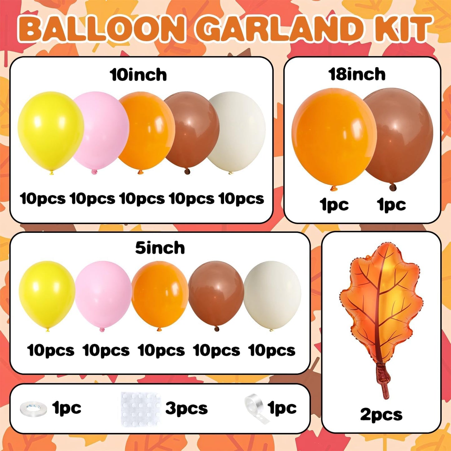 Fall Pink Balloons Garland Arch Kit, Orange Brown White Pink Yellow