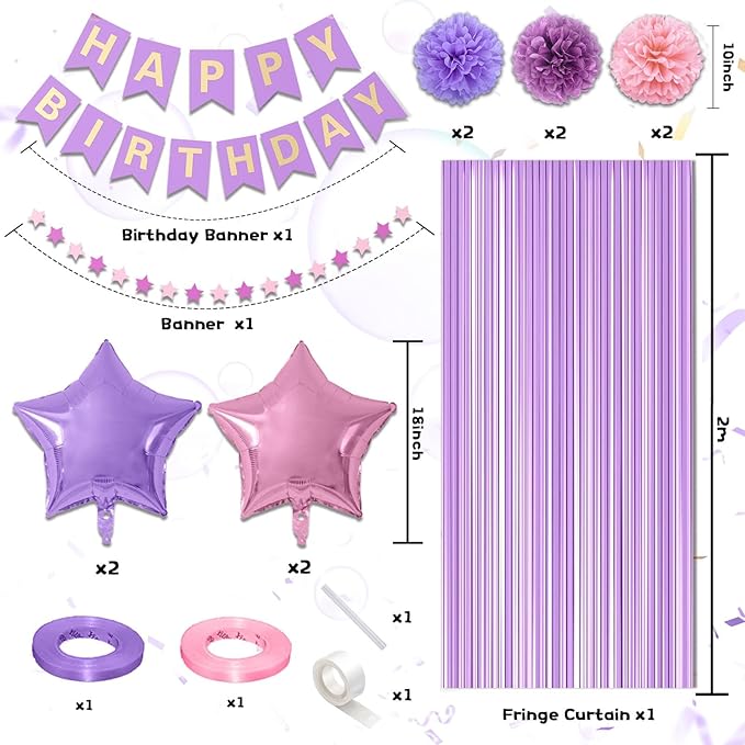 Purple Pink Birthday Decorations Princess Party Decorations for