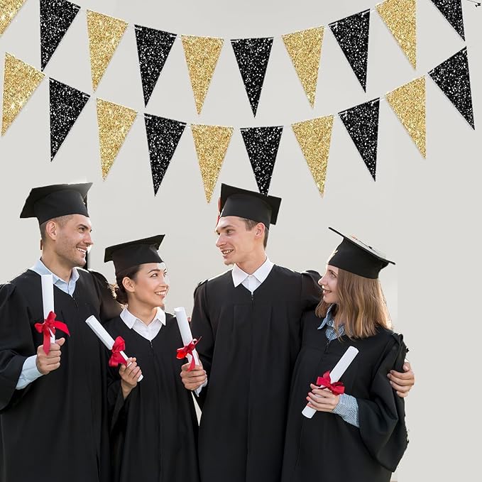 Black Gold Graduation Decorations 2026/Glitter Black and Gold Party