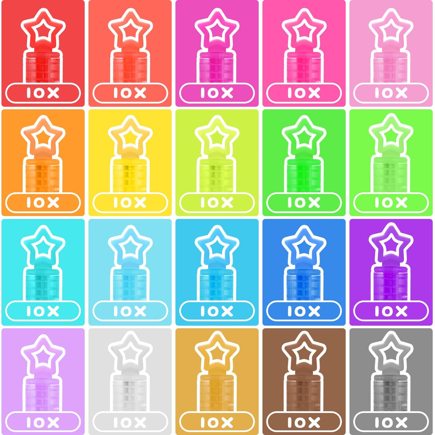 200 Pcs 20 Colors Mini Star Bubble Wand Bulk in Gift Box, Neon Bubbles