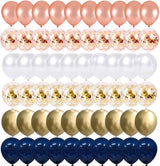 68 Pack Navy Blue Rose Gold Confetti Latex Balloons, 12 inch Birthday