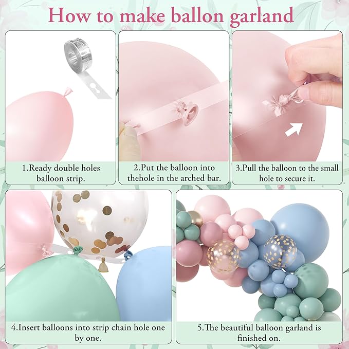 Amandir 173Pcs Pink Blue Green Balloon Arch Garland Kit, Dusty Baby