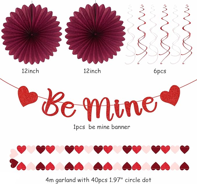 Pink Red Burgundy Valentines Day Galentines Party Decorations 22pcs