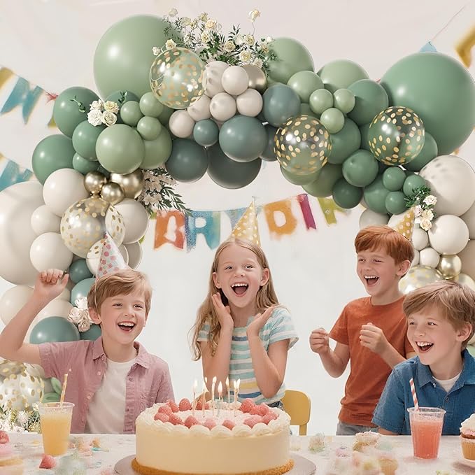 Amandir 173Pcs Dusty Green White Sand Balloon Arch Garland Kit, Beige