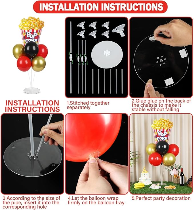 Movie Night Party Balloons Stand Kit 2 Sets with 2 Popcorn Clapboard
