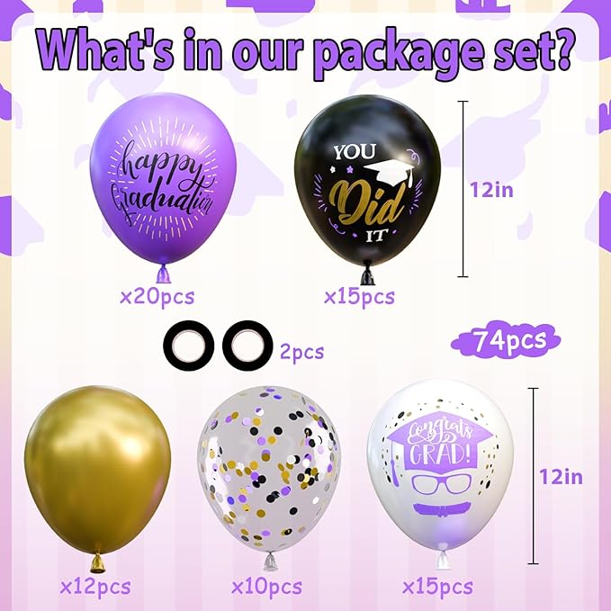 OuMuaMua 74 Pack Graduation Party Decorations Balloons Set - 12 Inch B