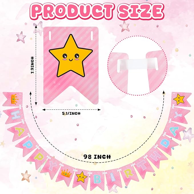 Pink Princess Party Supplies 8.2ft Happy Birthday Banner Signs Pink