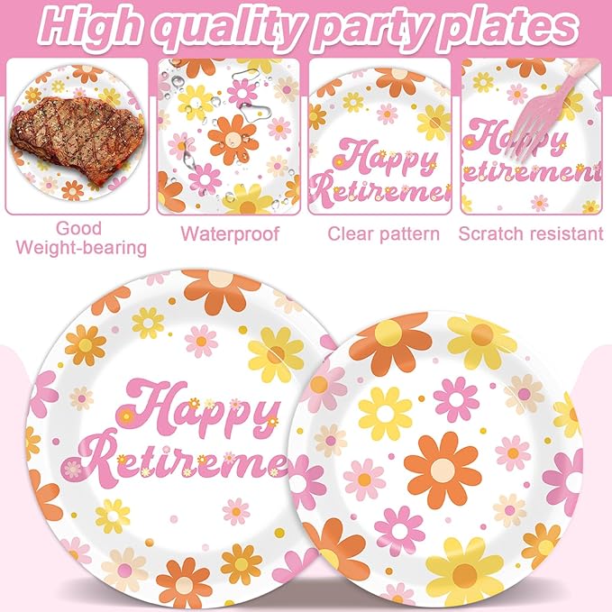 96Pcs Retirement Party Supplies Happy Retirement Plates and Napkins