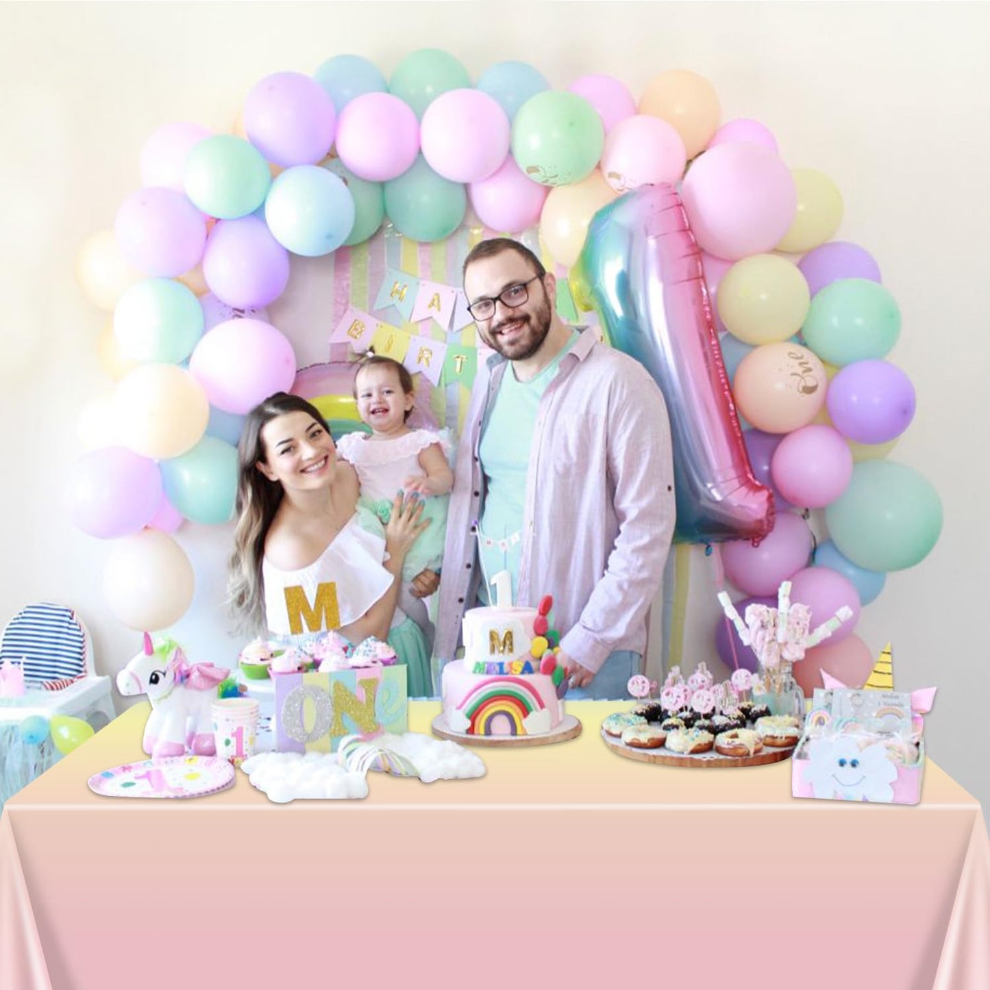 APUXXJUPA Pastel Rainbow Tablecloth, 4 Pcs Plastic Pastel Table Cloths