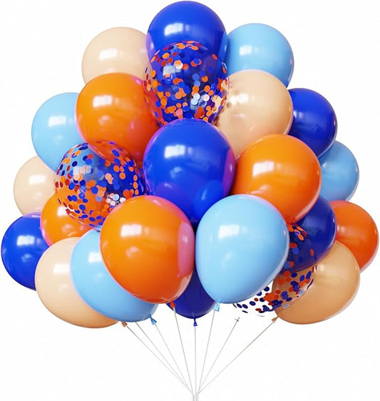 YMSZ Blue and Orange Balloons, 67pcs 12 Inch Royal Light Blue and