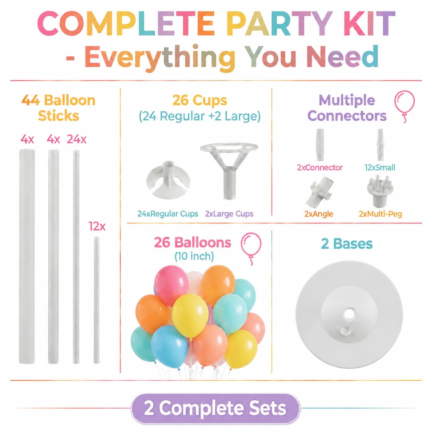 Tosuced Balloon Column Stand Kit,2 Sets of Assorted Rainbow Balloon