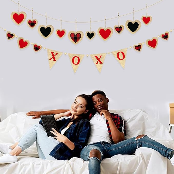 Valentine's Day Party Decorations Felt XOXO Sign Triangle Pennant