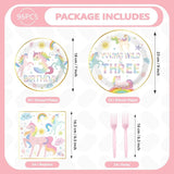96 Pcs Magical Pastel Unicorn 3rd Birthday Party Supplies Young Wild