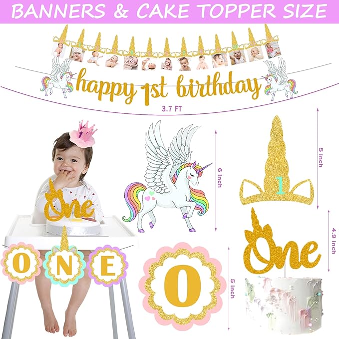 Unicorn 1st Birthday Decorations Girl's First Birthday Party Pack