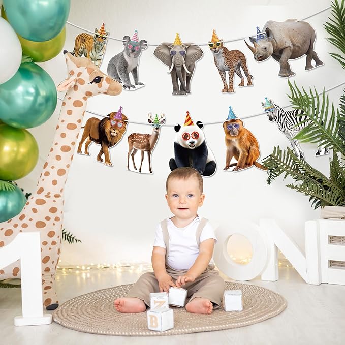 Hooqict Safari Animals Happy Birthday Banner Animal Birthday Decoratio