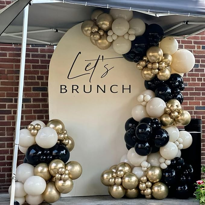 Black White and Gold Balloons, 50pcs 12Inch Black White Cream Beige
