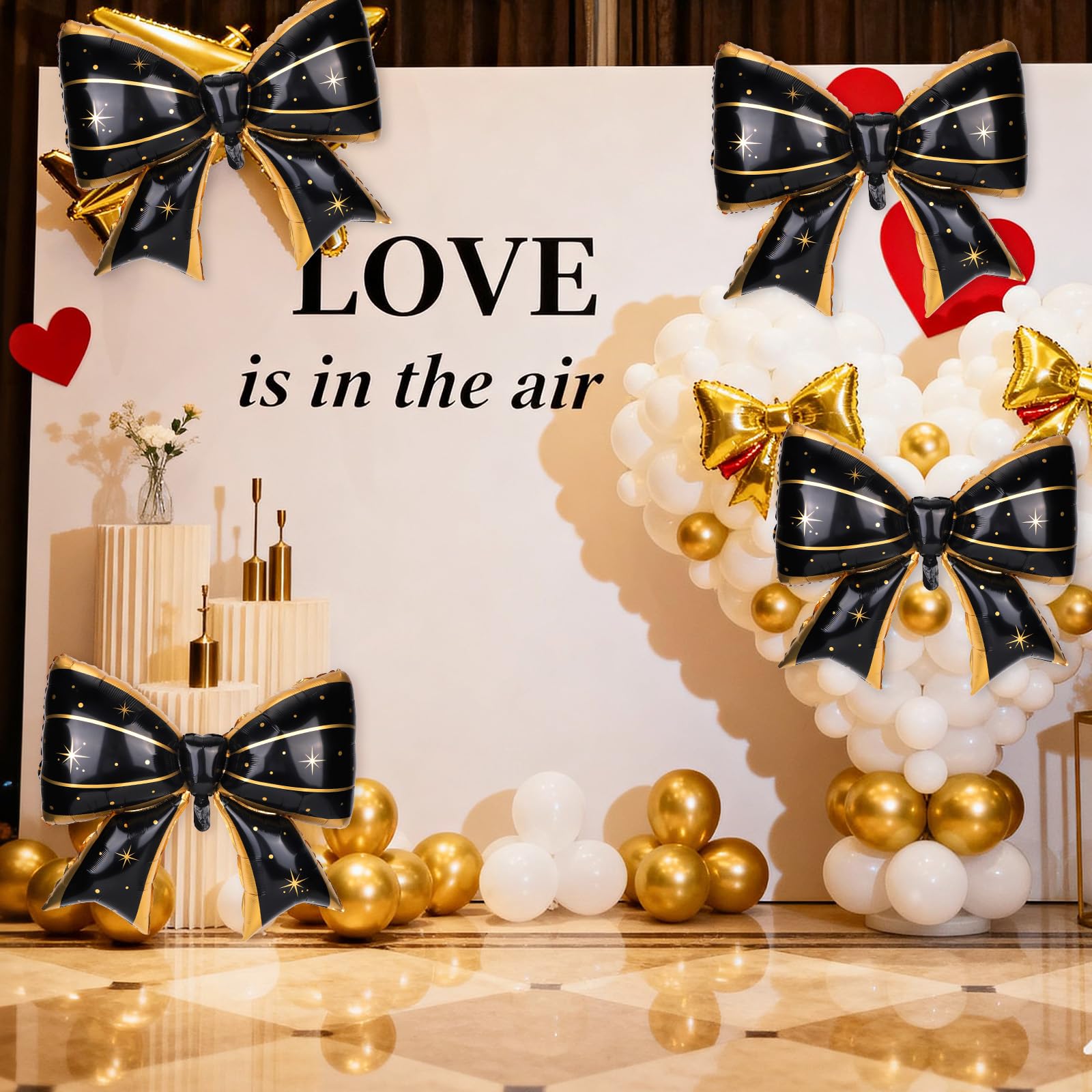 4Pcs Giant Bow Balloons, 97.5cm/38in Big Elegant Coquette Theme Star D