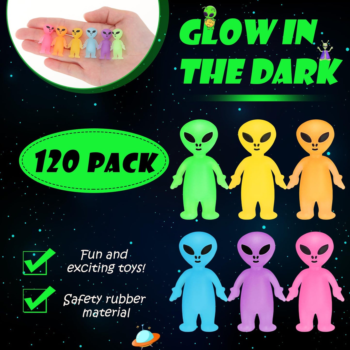 120 Pcs Colorful Mini Alien Figures Bulk Glow in The Dark