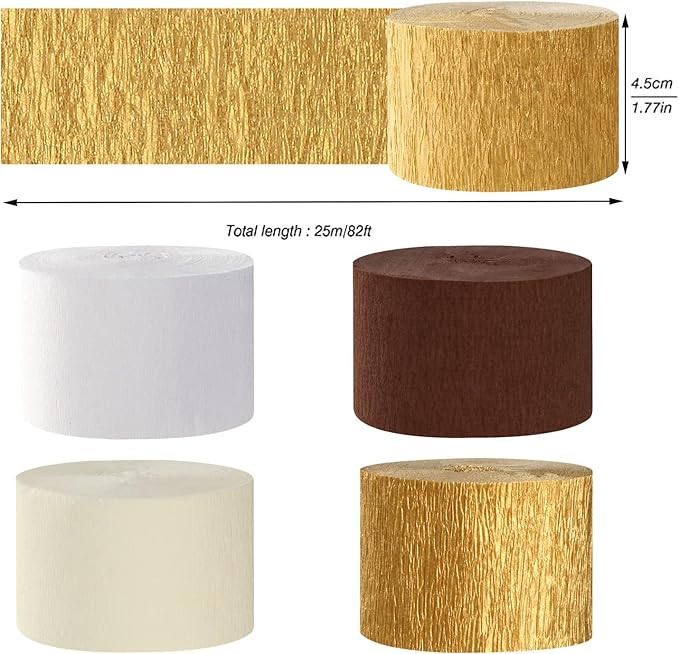 White-Brown Ivory-Gold Boho Party-Decorations Streamers - 8 Rolls