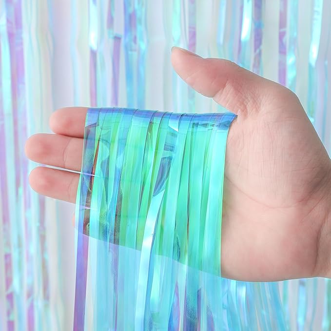 Voircoloria 4 Pack 3.3x8.2 Feet Neon Iridescent Foil Fringe Backdrop