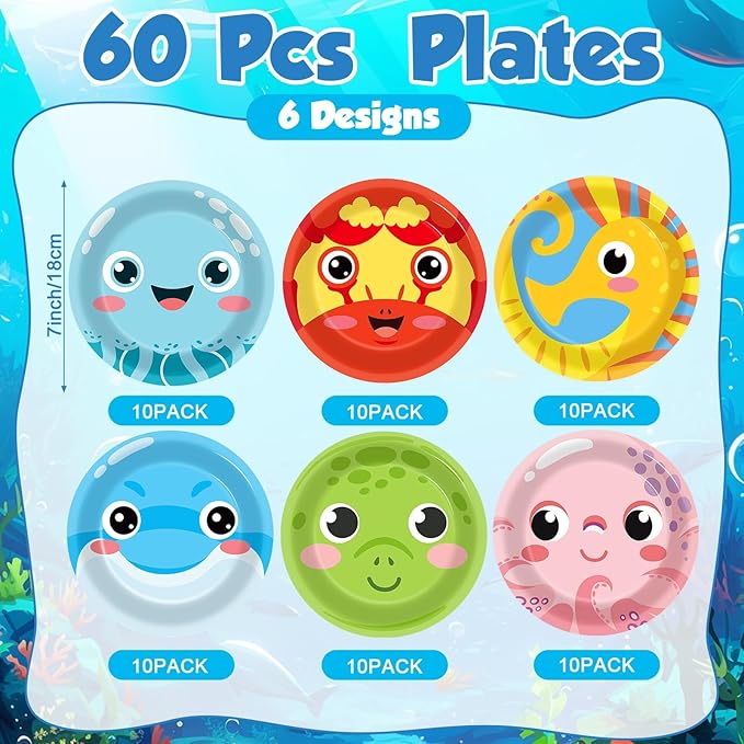 60PCS Under the Sea Party Decoration Ocean Creatures Birthday Paper