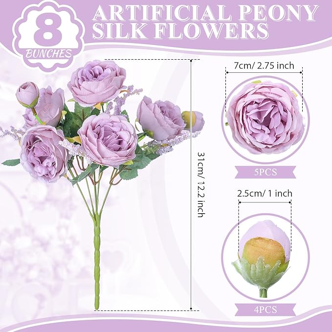 8 Bundles Artificial Peonies Flowers Boho Faux Flowers Arrangements #4
