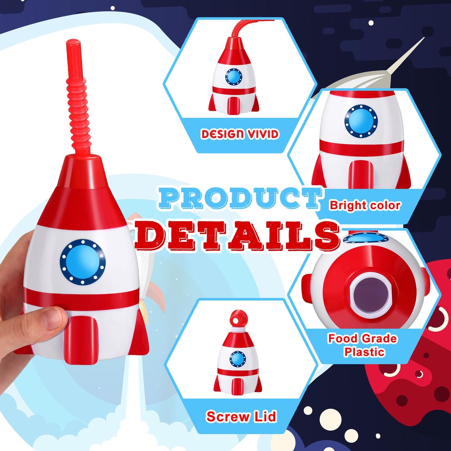 Space Cups Bulk Plastic Rocket Shape Cups Rocket Bottles with
