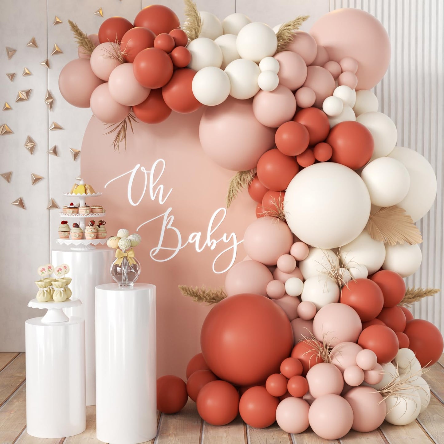 MEBAY Orange Pink Blush White Balloon Garland Arch Kit, 155Pcs Latex
