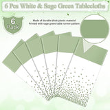 6Pcs White and Sage Green Tablecloth Decorations,Plastic White Table