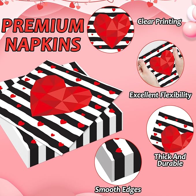 96 Pcs Valentine's Day Party Plates Napkins Tableware Set Valentines