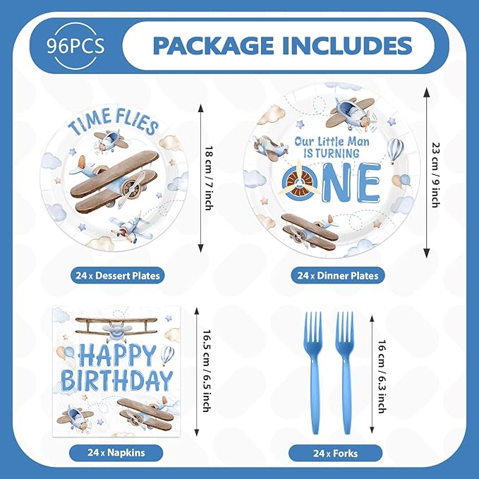 96Pcs Time Flies 1st Birthday Party Decorations Airplane 1st