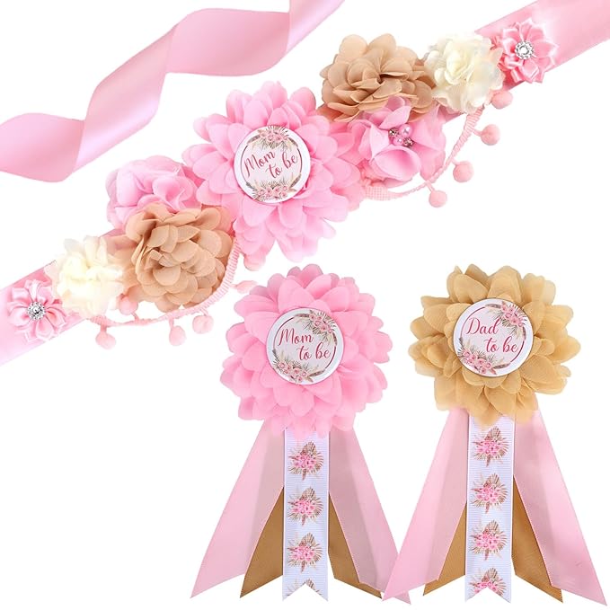 Boho Baby Shower Maternity Sash Kit - Pink Neutral Baby Shower Belly