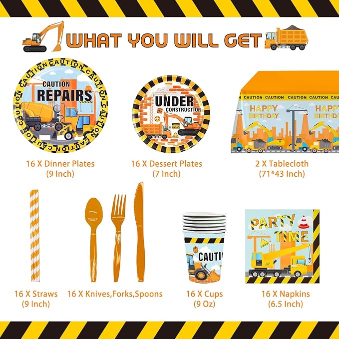 Construction Birthday Party Supplies 207 Pcs Dump Truck Party