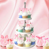 48PCS Coquette Bow Cupcake Toppers, Pink Bow Coquette Birthday Cake