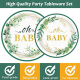 96PCS Sage Greenery Oh Baby Tableware Set Baby Shower Dinnerware