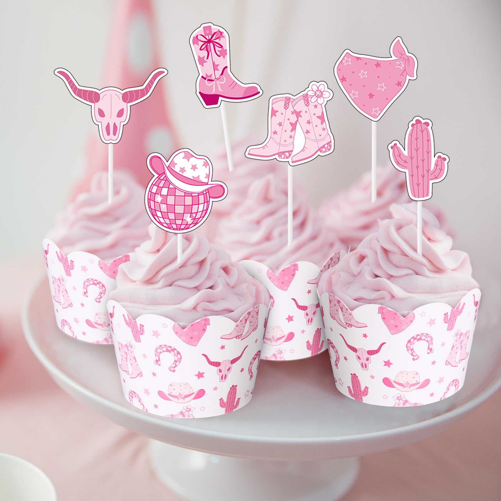 Widecook 96 Pcs Cowgirl Cupcake Toppers and Wrappers Western Cowgirl