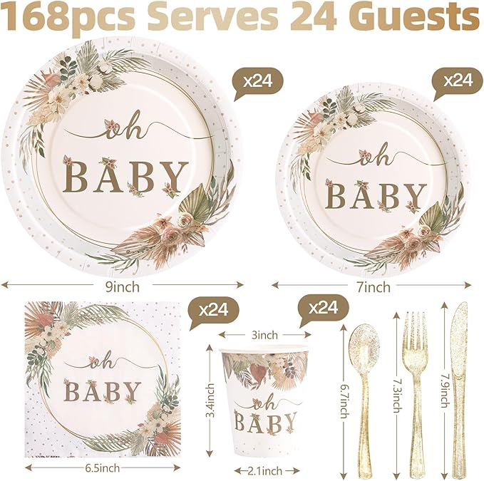 168 Pcs Boho Its A Girl Baby Shower Decorations, Boho Baby Shower