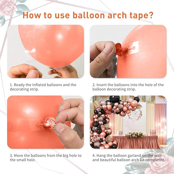Rose Gold and Black Balloon Arch Kit 102pcs Matte Black and Metallic