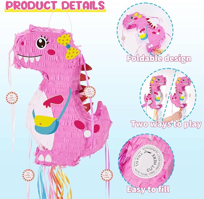 Foldable Dinosaur Piñata Pull String Dinosaur Birthday Party