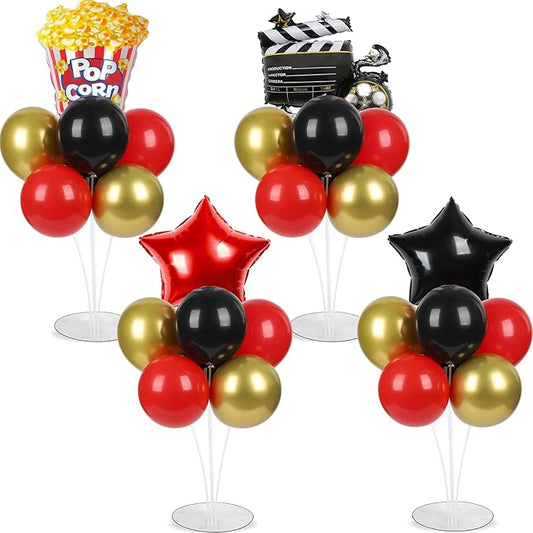 4 Sets Movie Night Party Balloons Stand Kit with Popcorn Clapboard