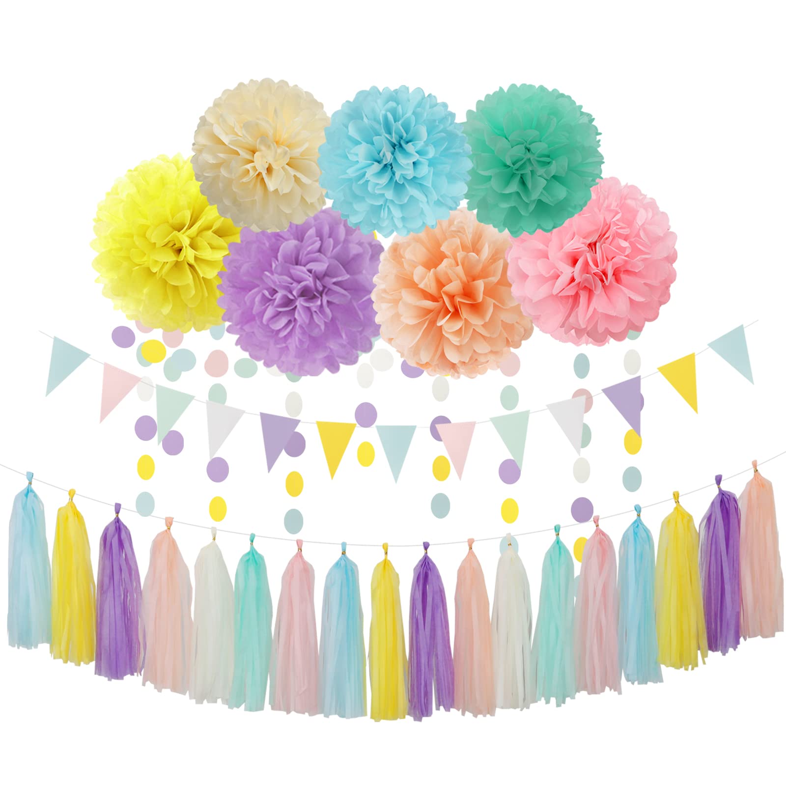 Pastel Rainbow Party-Decorations Supplies Streamers-Garland - 29pcs