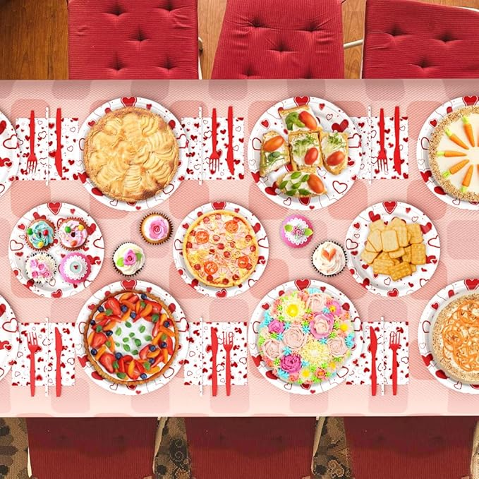 112 PCS Valentines Day Plates and Napkins Party Decorations Red