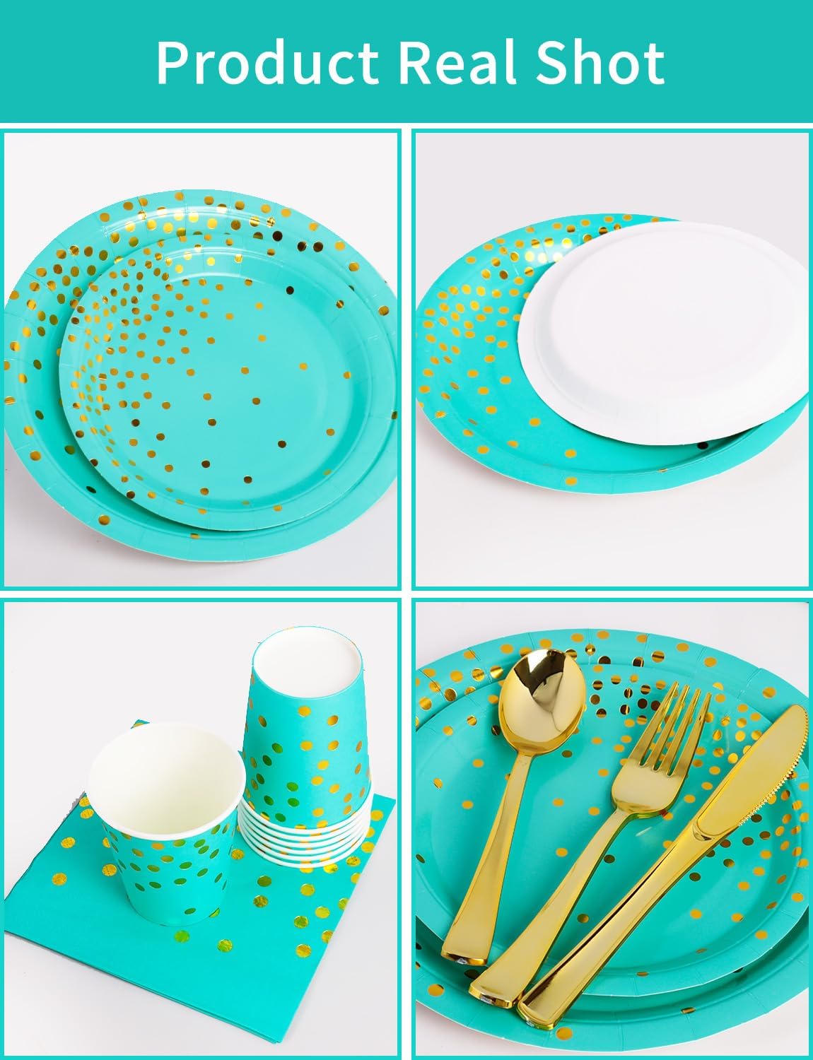 Nkaiso 141 Pieces Blue Green and gold Party Supplies, Disposable Party