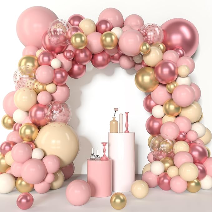 Amandir 153Pcs Boho Blush Balloon Arch Garland Kit, Different Sizes