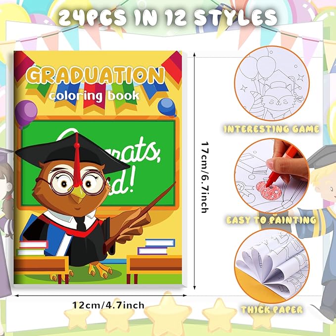 24 Kindergarten Graduation Mini Coloring Books Kids with 24 Stacking