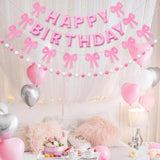 Pre-Strung Pink Bow Birthday Decorations, Reusable Coquette Party